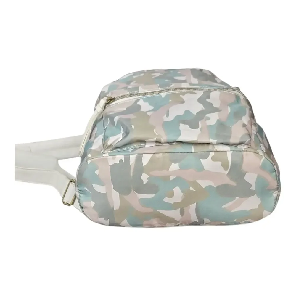 Pastel Camouflage Mini Backpack with White Faux Leather Straps‎